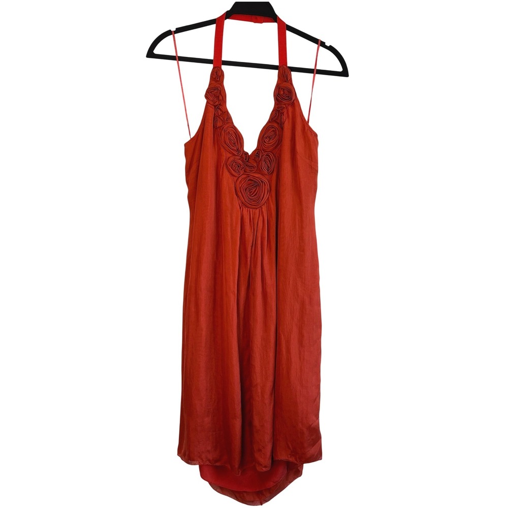 NEW Catherine Malandrino Silk Dress Orange 12 Rosette Floral Cocktail READ